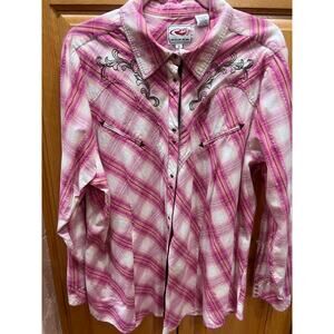 Roper Women's Pink Plaid Western Shirt with Embroidery | Plus Size 3x